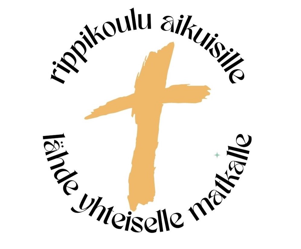 Kuvan keskellä on risti, jota kiertää teksiti: rippikoulu aikuisille, lähde yhteiselle matkalle.