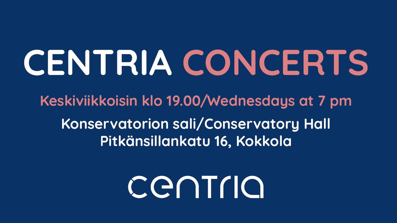 Teksti Centria concerts sinisellä taustalla.