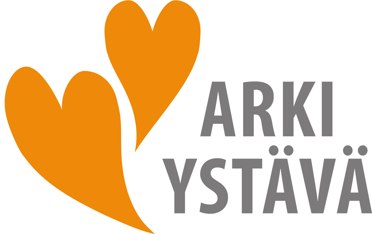 Logo, jossa kaksi sydäntä ja teksti: Arkiystävä.