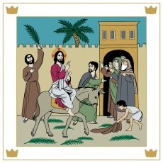 1. adventtisunnuntain liturginen kuva, Jeesus ratsastaa aasilla.